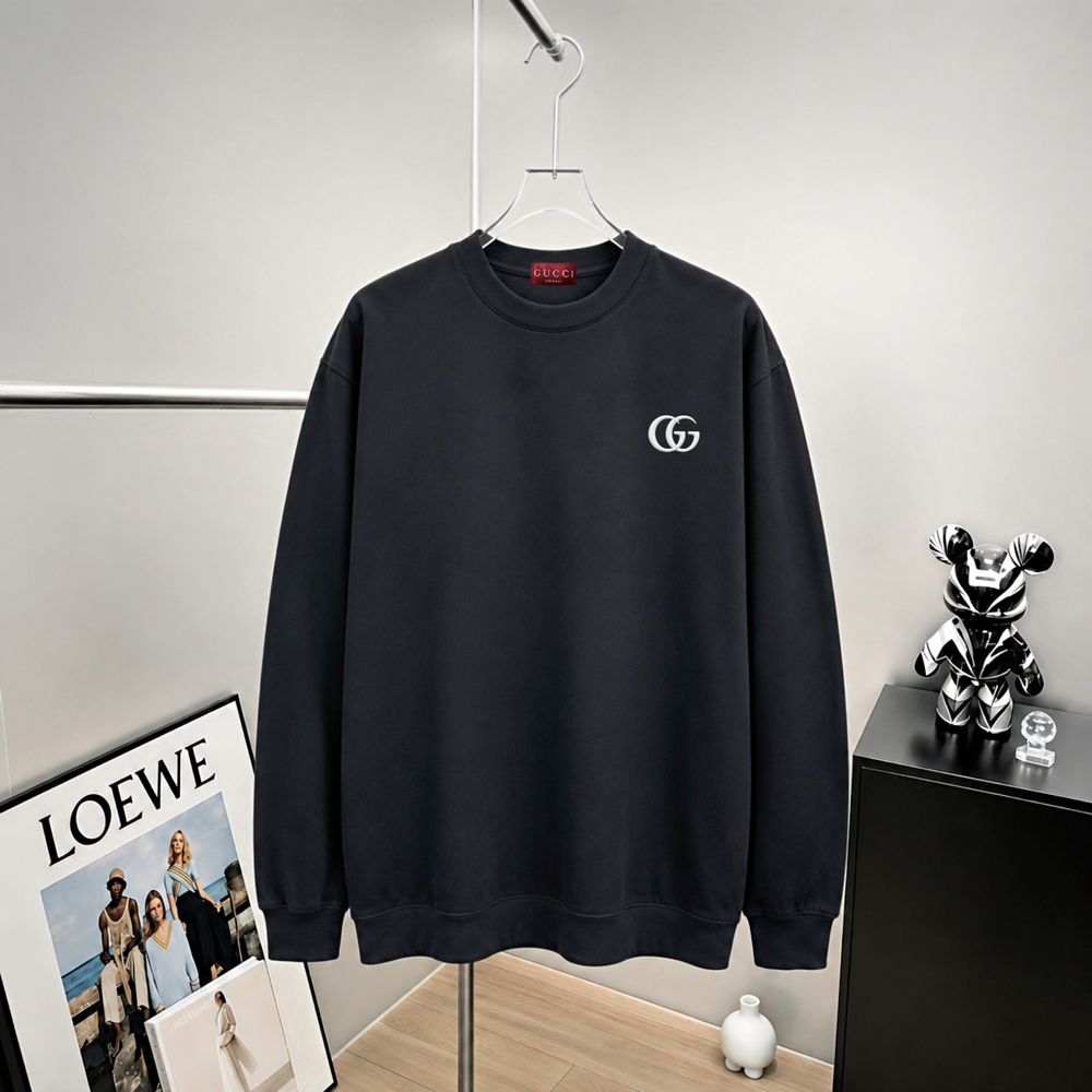 Gucci Black Interlocking GG Embroidered Crewneck Sweatshirt